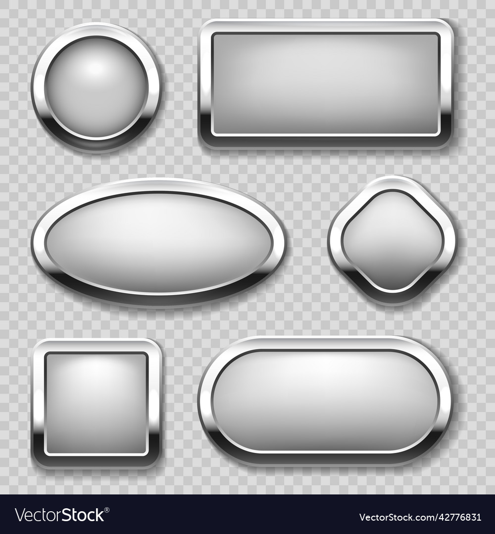 Round chrome button collection on transparent Vector Image