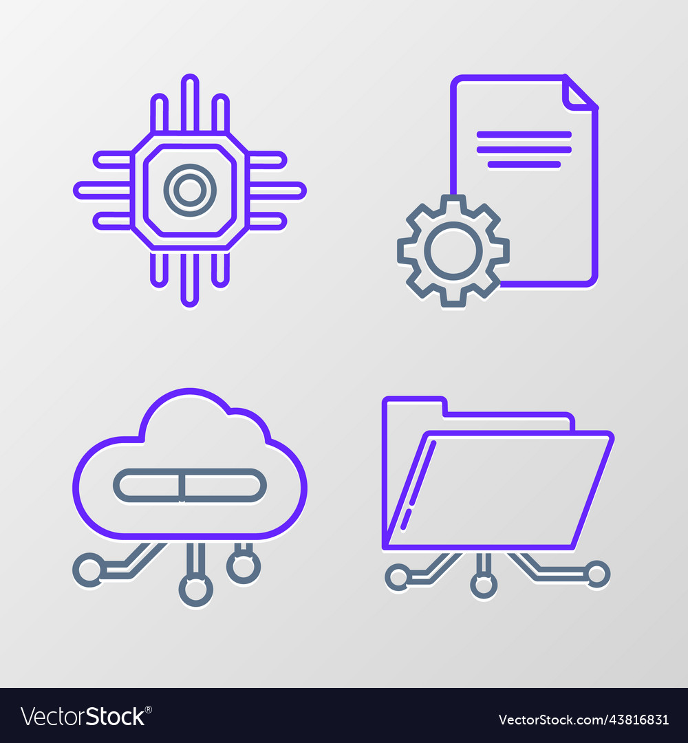 Set line folder and lock internet of things file vector image Set line folder and lock internet of things file