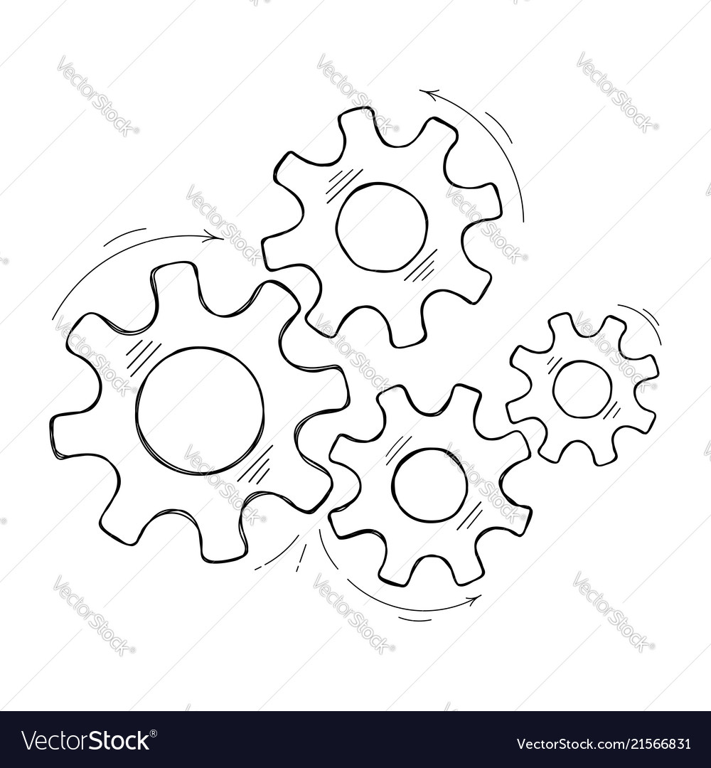 Teamwork Konzept Hand gezeichnete Cog und Zahnradskizze