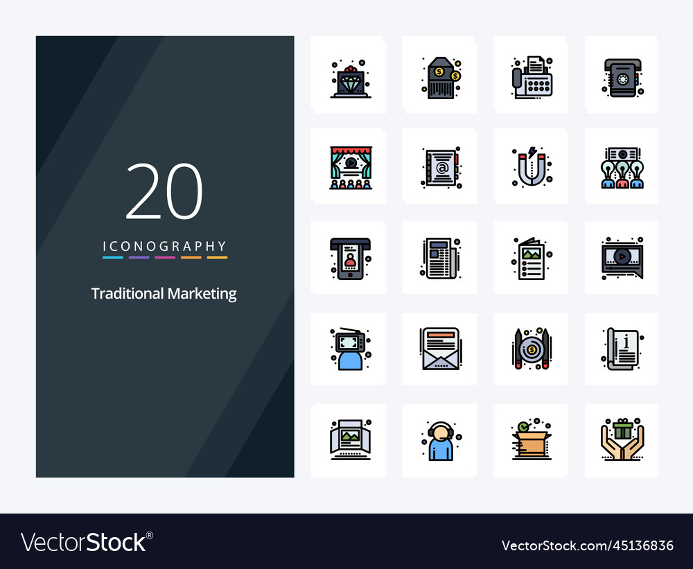 20 traditional marketing line filled icon