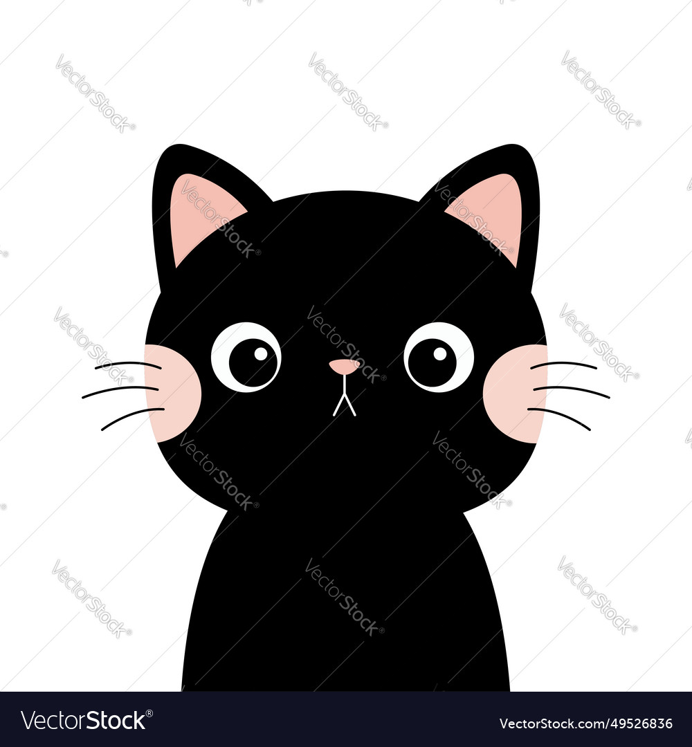 Black cat face head silhouette icon pink cheeks Vector Image