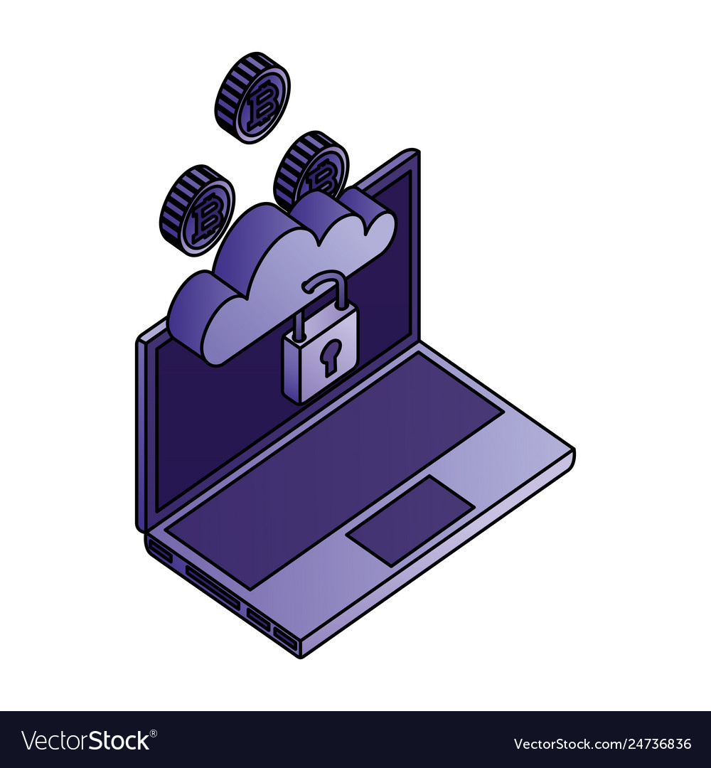 Cloud computing laptop security bitcoin currency vector image Cloud computing laptop security bitcoin currency