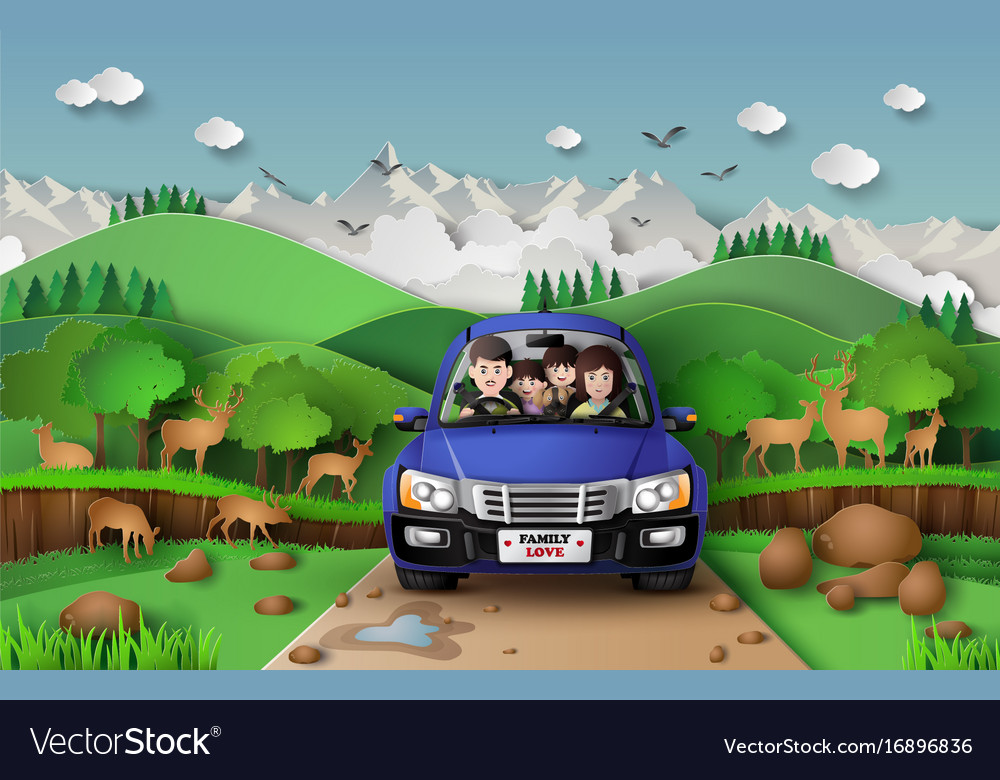 Family driving in car