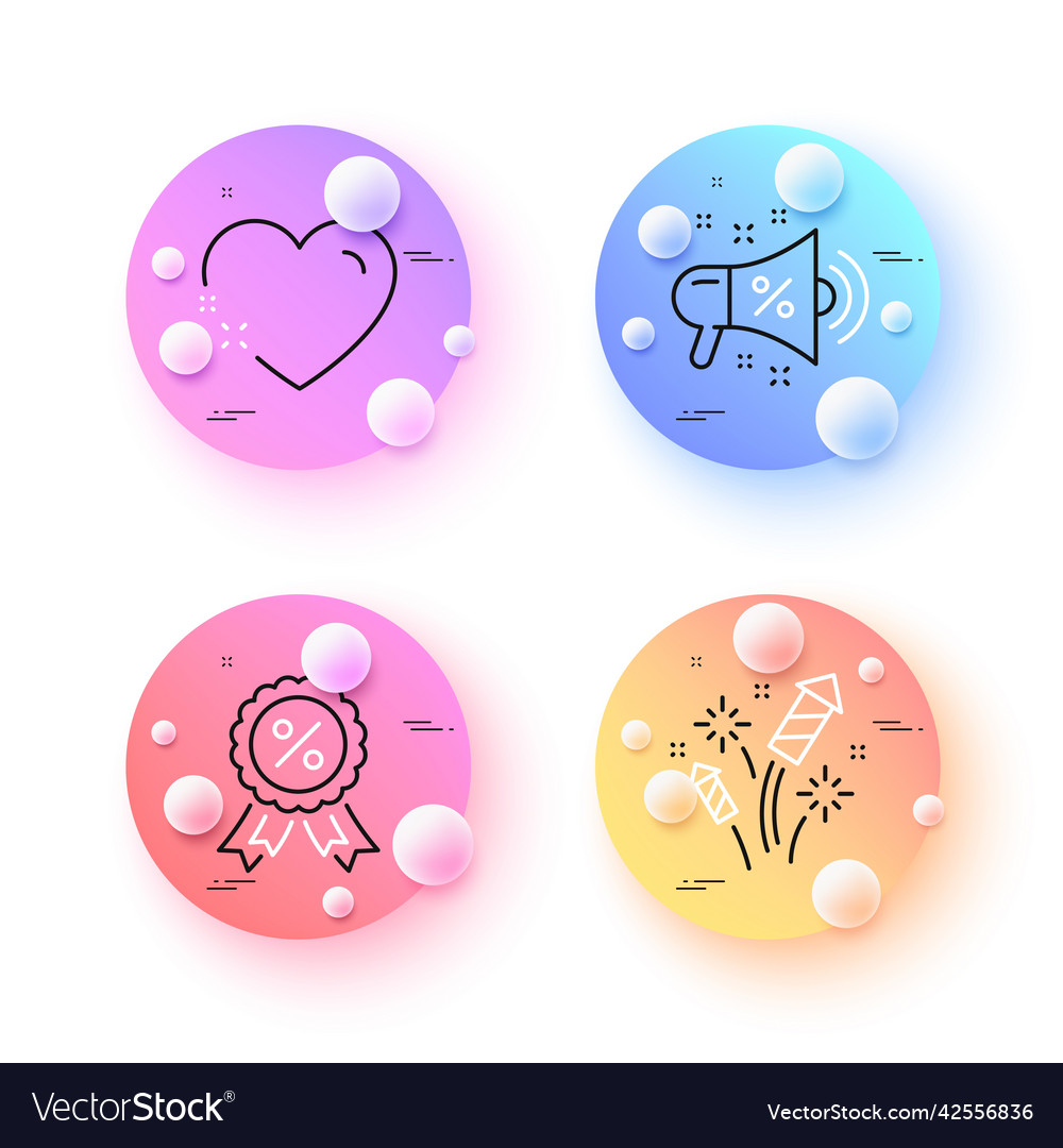 Fireworks rocket heart and discount medal minimal vector image Fireworks rocket heart and discount medal minimal