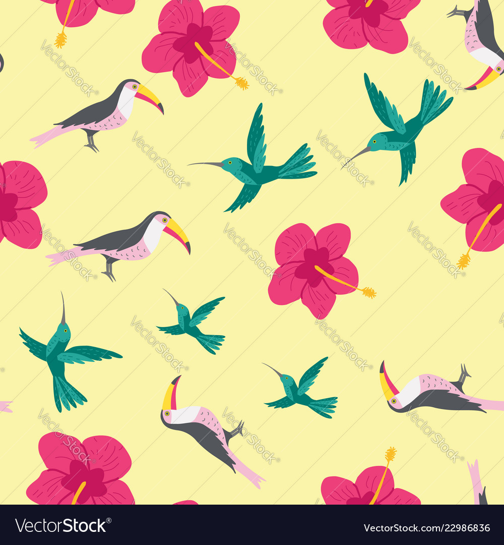 Floral paradise hand drawn tropic seamless pattern