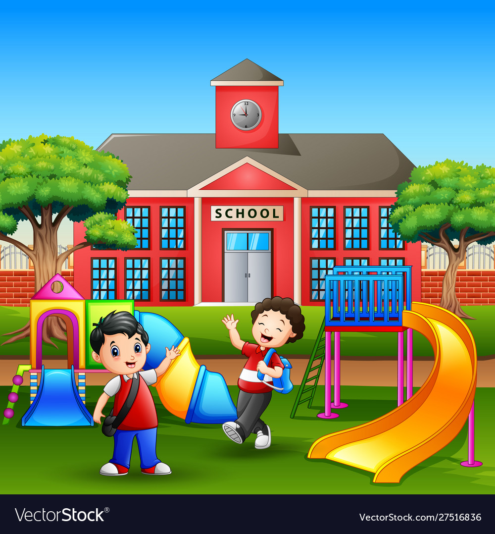 Happy boys playing in school yard Royalty Free Vector Image