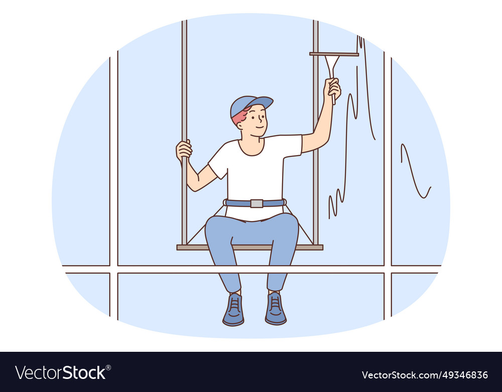 Man hanging on ropes clean building window Vector Image Man hanging on ropes clean building window