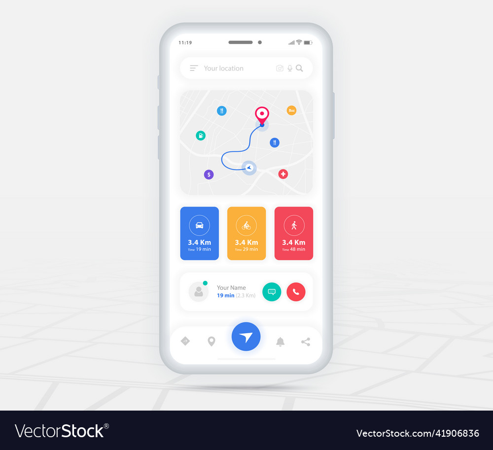 Karte gps Navigation App ux ui concept mobile vector image Karte gps Navigation App ux ui concept mobile