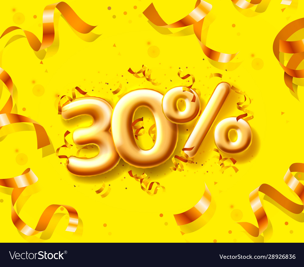 Sale 30 off balloon number on yellow background