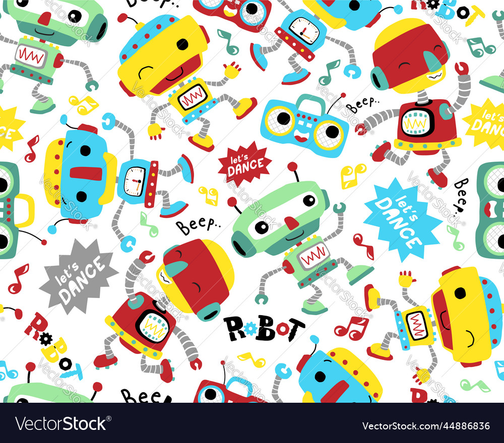 Seamless pattern of robots cartoon dancing vector image Seamless pattern of robots cartoon dancing