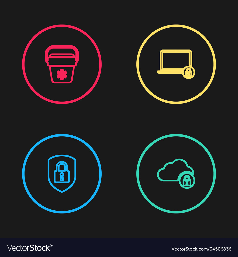 Set line shield security with lock cloud vector image Set line shield security with lock cloud