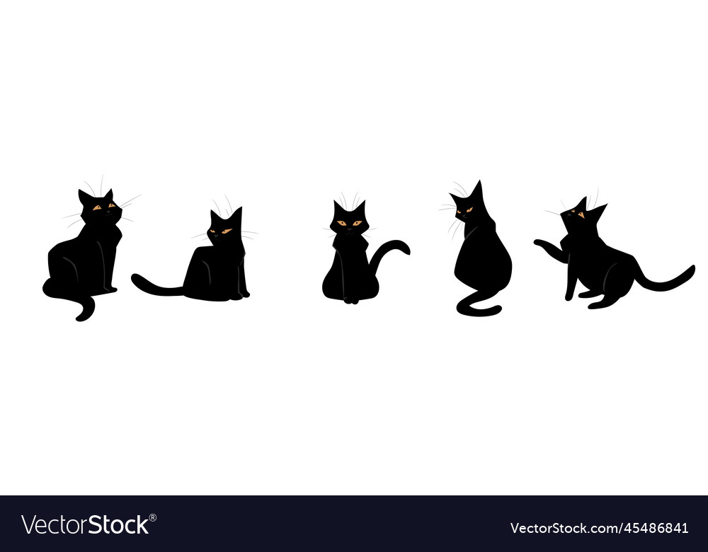Black Cats Cute Kitties In Different Poses Vector Image Black Cats Cute Kitties In Different Poses Vector Image
