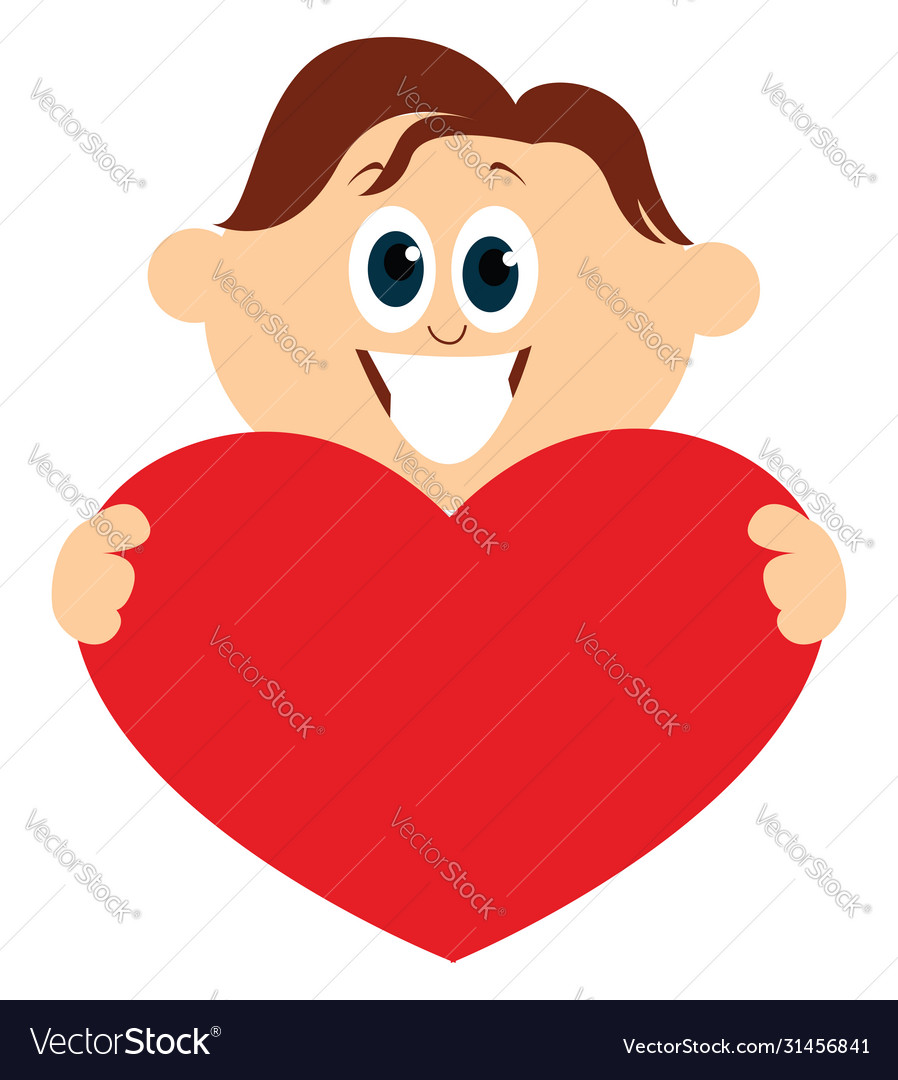 Boy with big heart on white background Royalty Free Vector