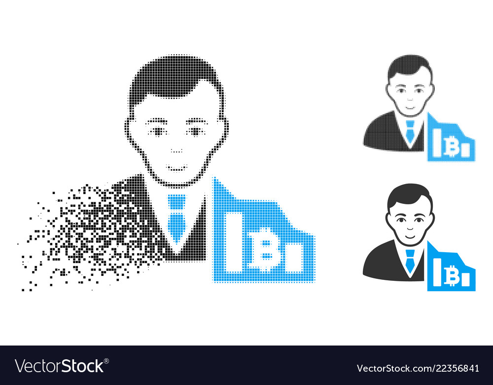 Dissolved dot halftone bitcoin trader icon vector image Dissolved dot halftone bitcoin trader icon