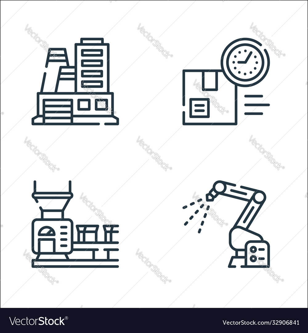 Industrial process line icons linear set quality