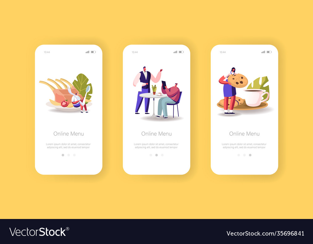 Online menu mobile app page onboard screen vector image Online menu mobile app page onboard screen