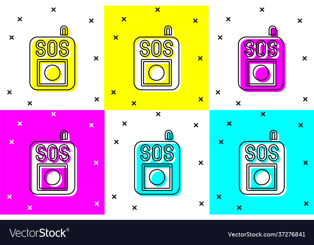 Set press sos button icon isolated on color vector image Set press sos button icon isolated on color