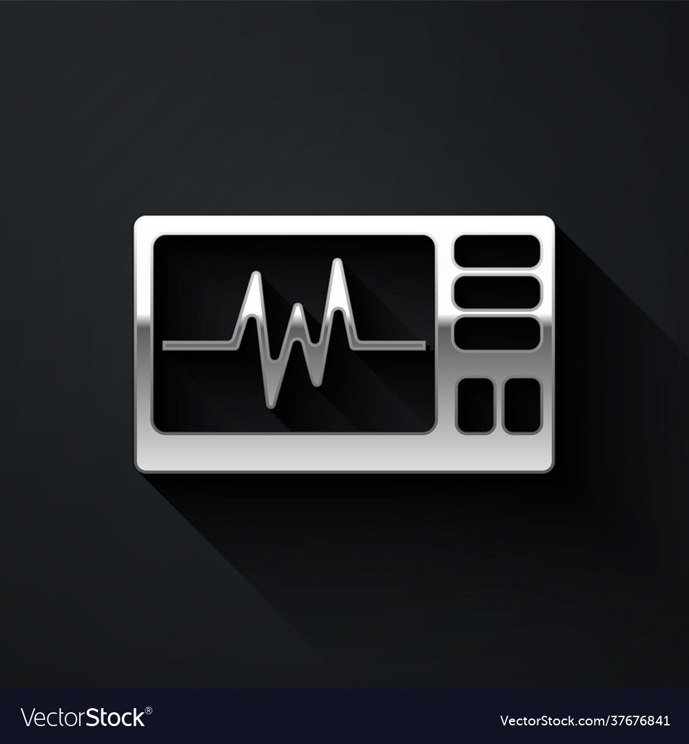 Silver computer monitor with cardiogram icon vector image Silver computer monitor with cardiogram icon