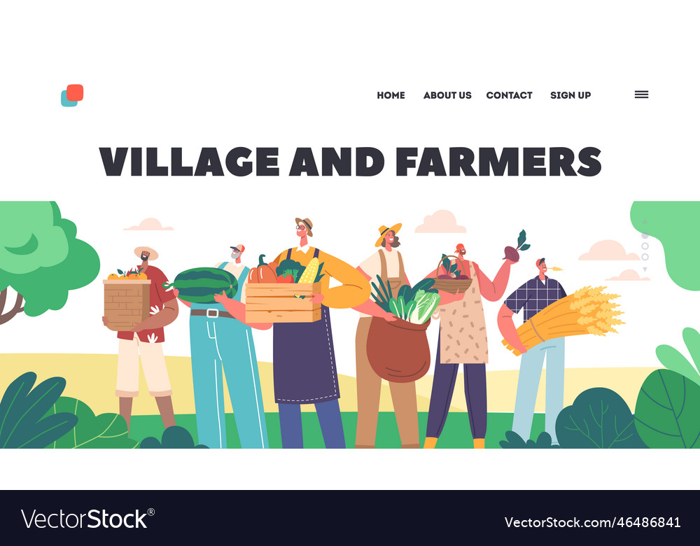 Village and farmers landing page template Vector Image