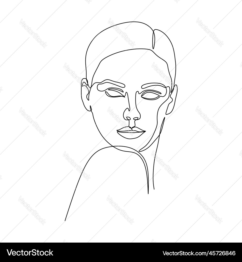 Abstract Girl Face Continuous One Line Drawing Vector Image