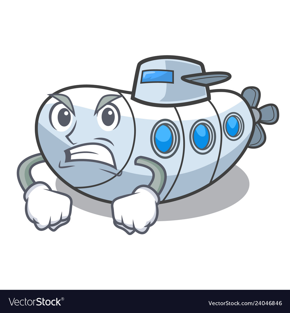 Angry submarine isolated with in the cartoon