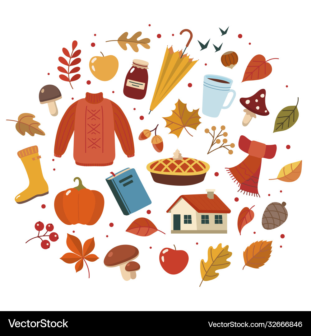 Autumn set cute elements collection Royalty Free Vector