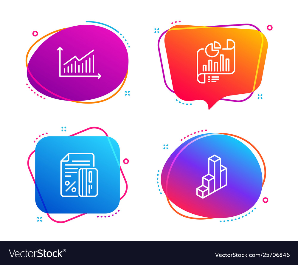 Credit card graph and report document icons set vector image Credit card graph and report document icons set