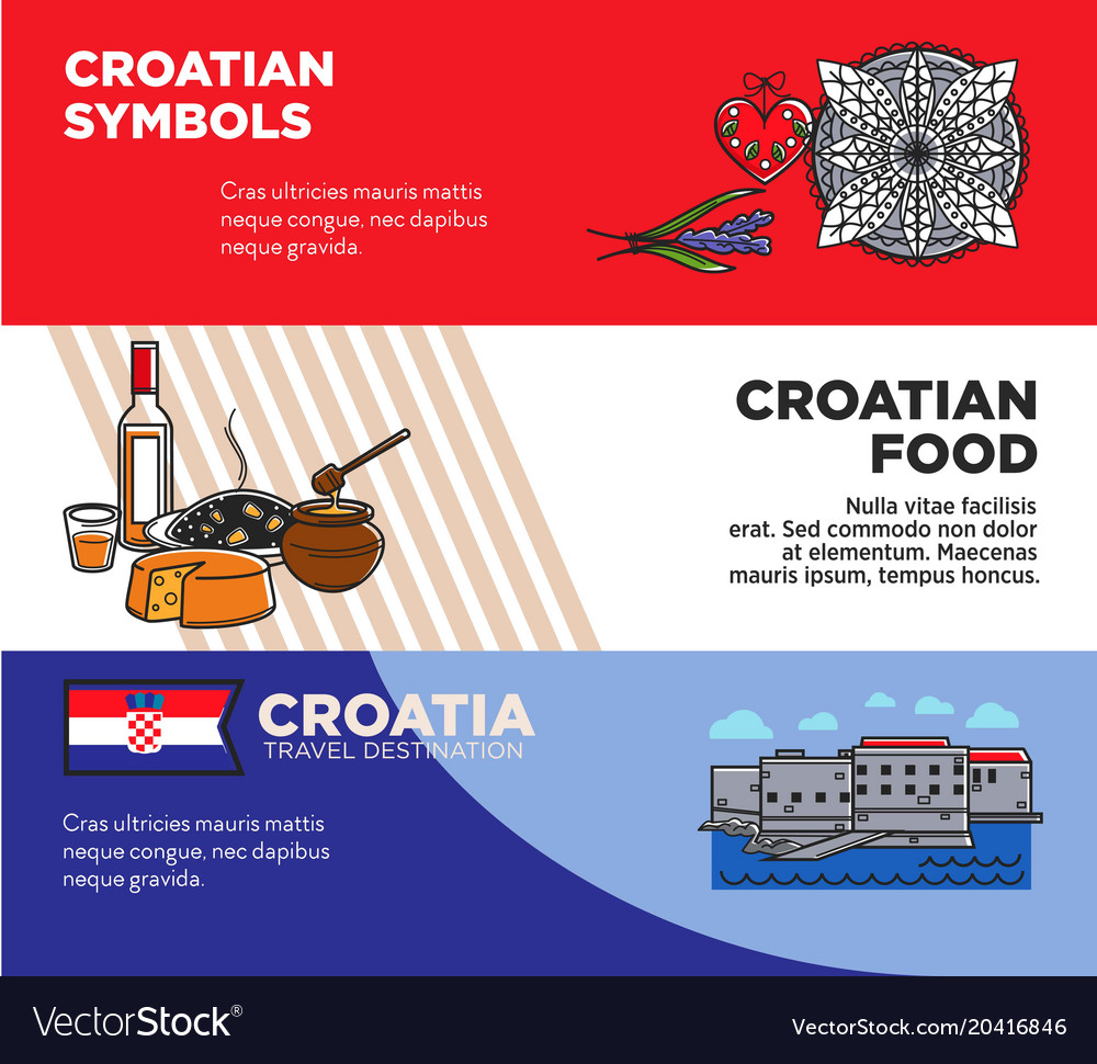 Croatian symbols and food promotional travel Vector Image