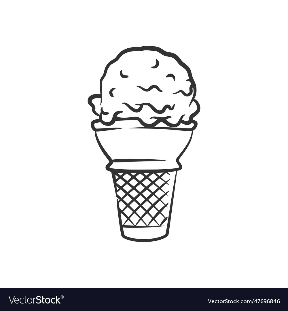 Ice cream cone line art sketch Royalty Free Vector Image