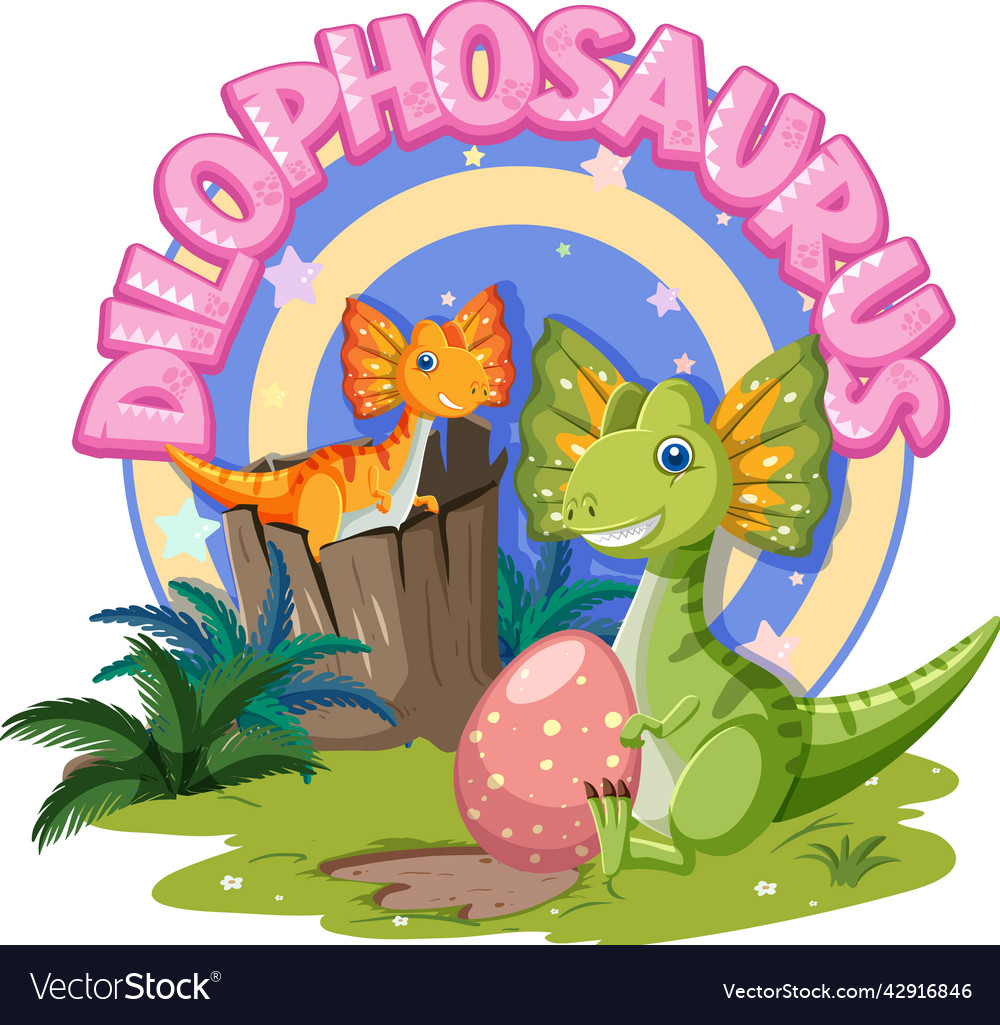 Little cute dilophosaurus dinosaur cartoon