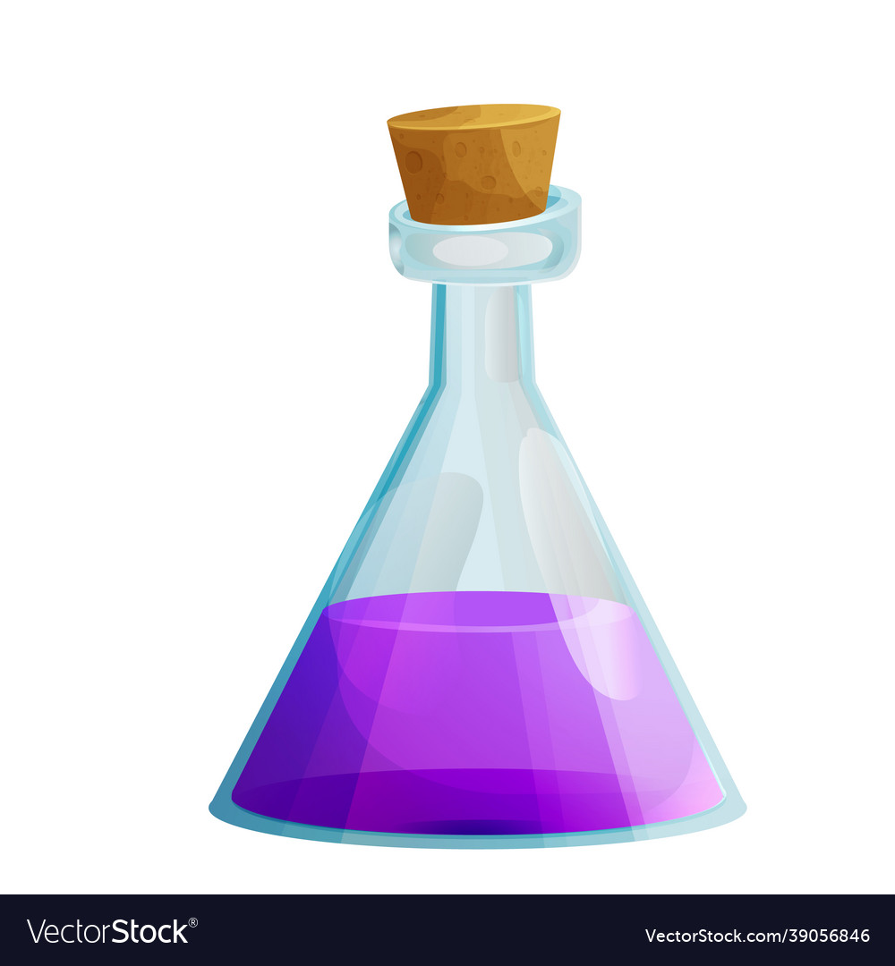 Magic bottle with liquid potion elixir lab game vector image Magic bottle with liquid potion elixir lab game