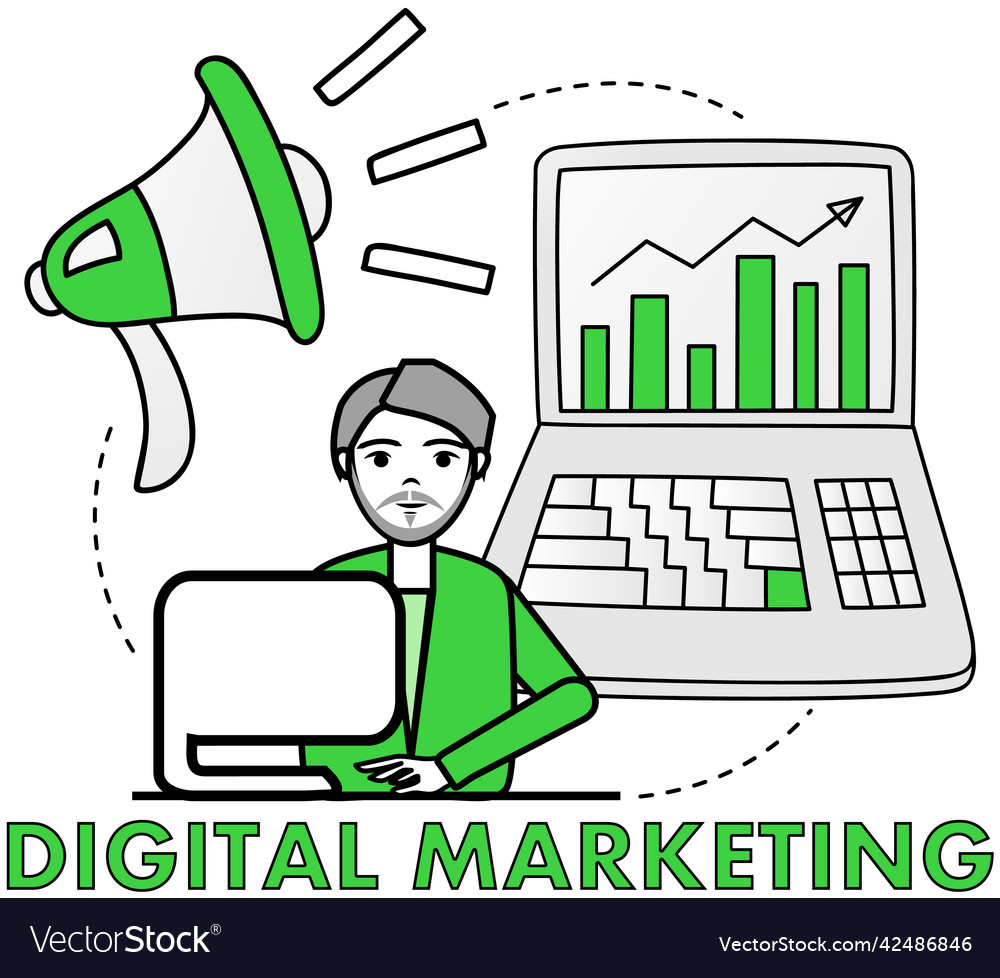 Man works with marketing and data analytics Vector Image Man works with marketing and data analytics