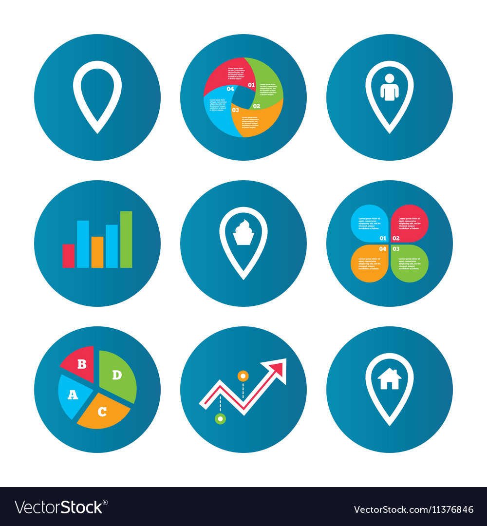 Map pointer icons home food and user location