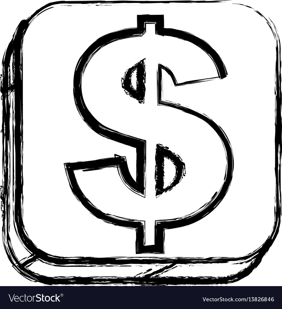 Monochrome sketch of square button with dollar