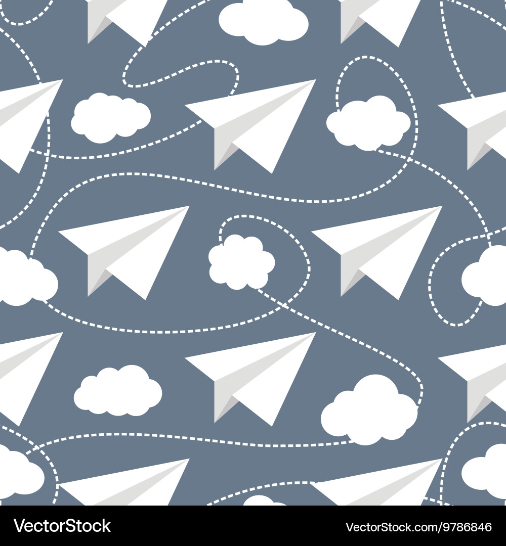 Paper Planes in Clouds Seamless Pattern Royalty Free Vector