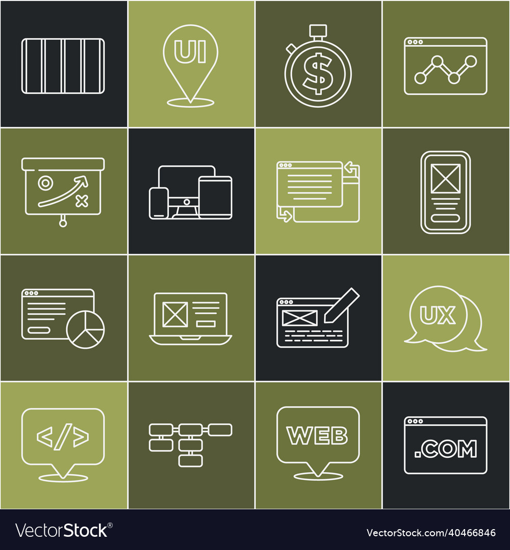 Set line ui or ux design time is money monitor vector image Set line ui or ux design time is money monitor