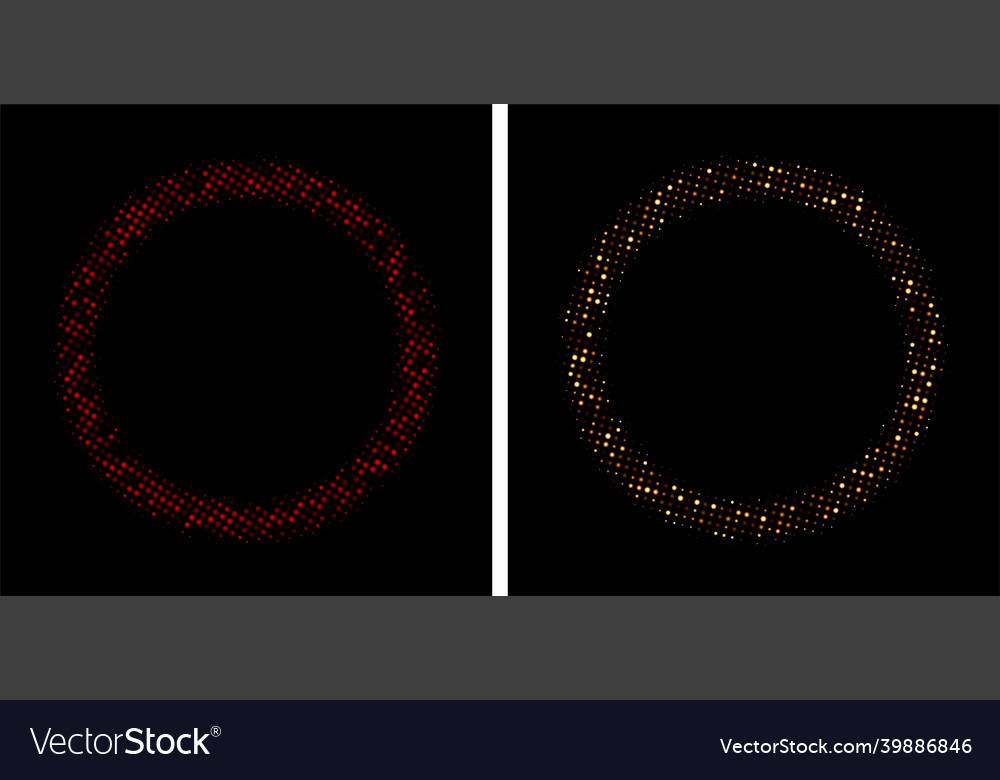Set of two round red and golden halftone frames