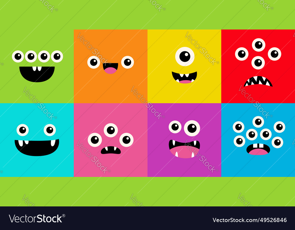 Square monster face head set banner happy Vector Image