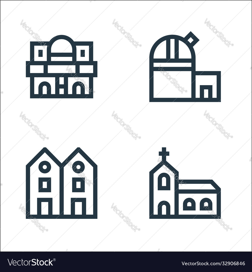 Urban building line icons linear set quality vector image Urban building line icons linear set quality