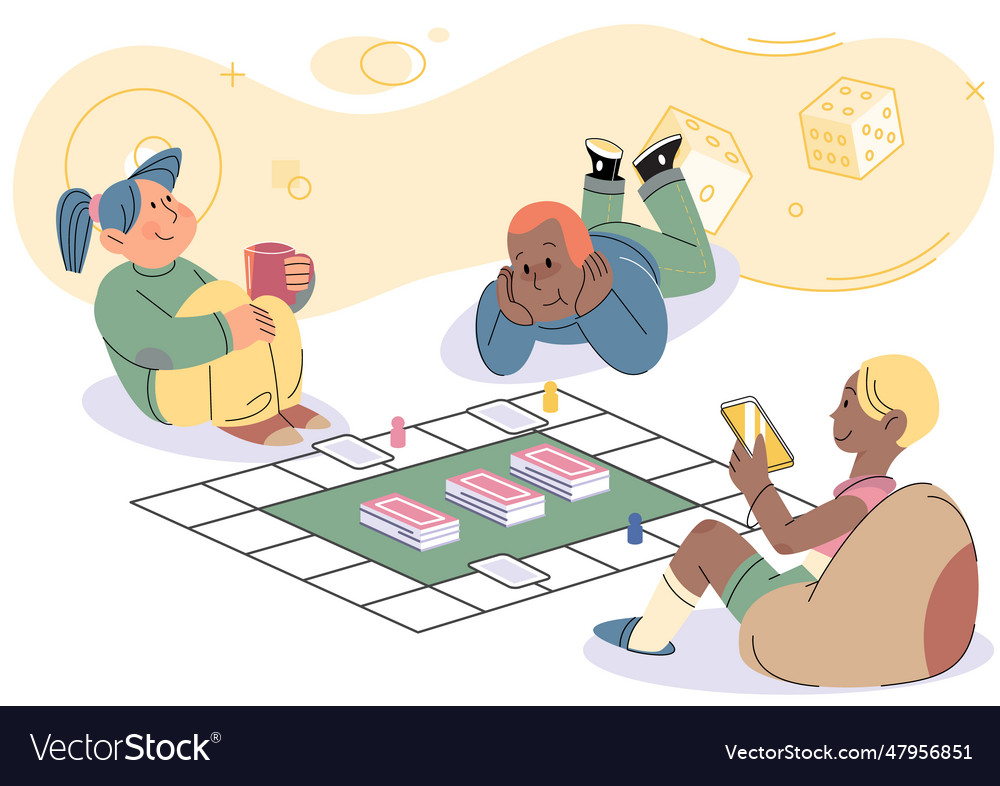 Children sitting on floor and playing board game Vector Image