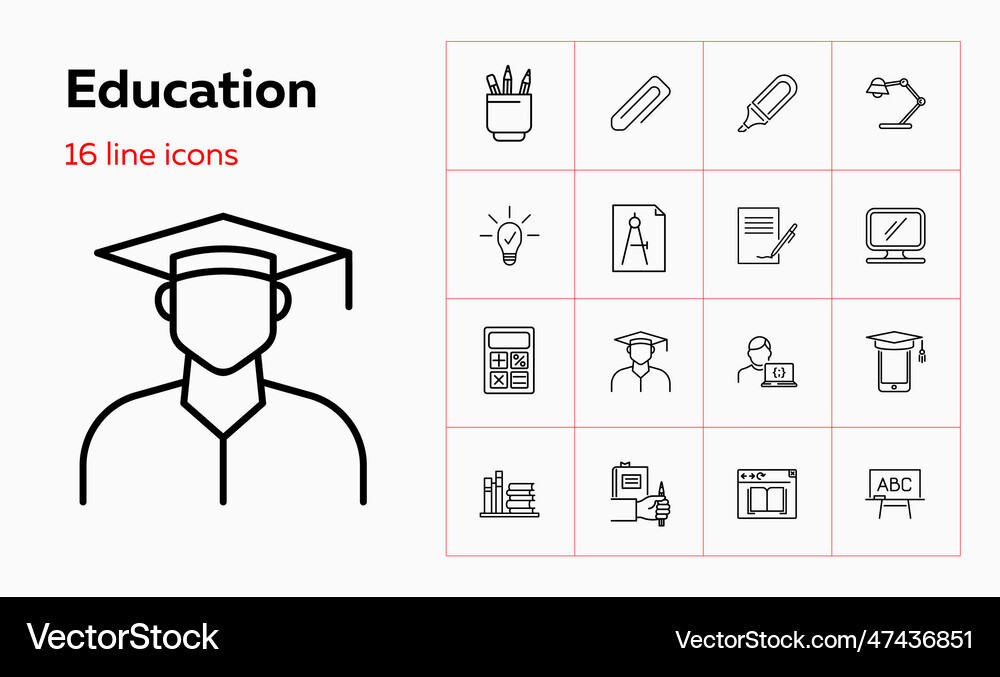 Education line icon set stationery graduation Vector Image