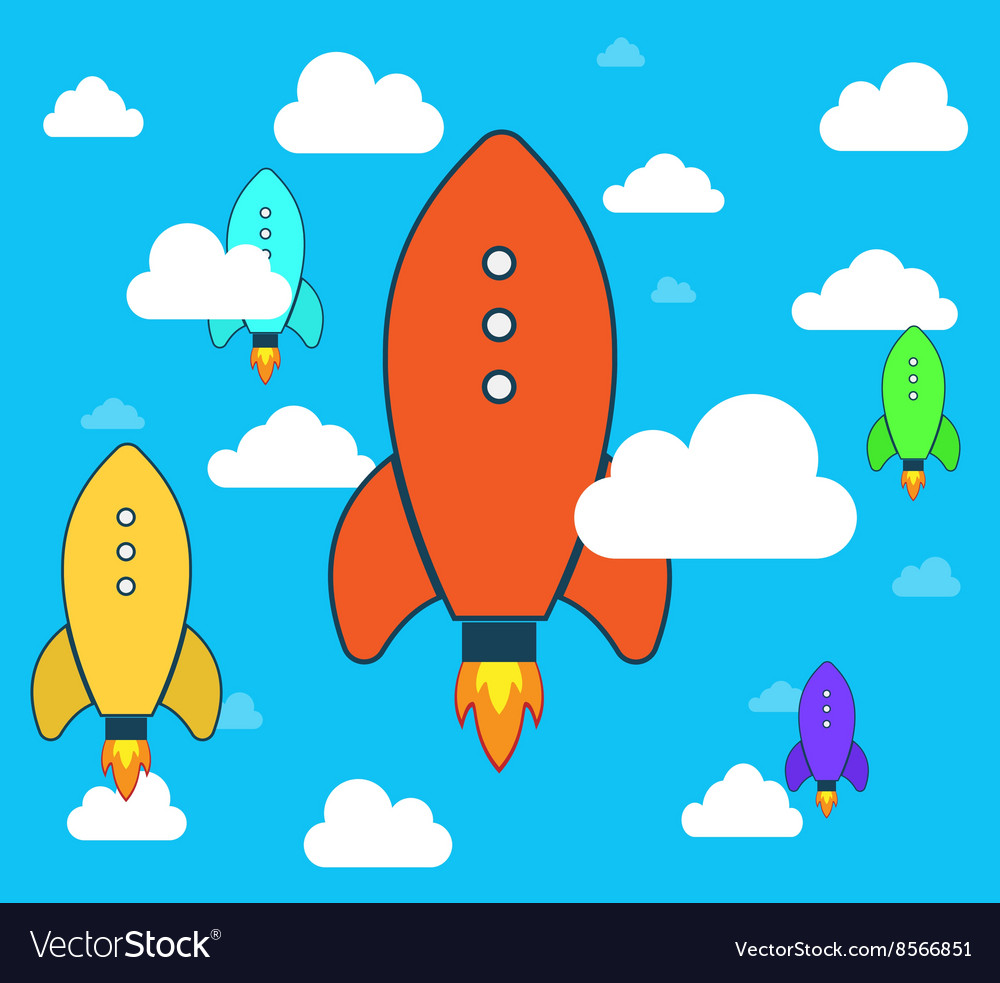 Flat rocket icon startup project development