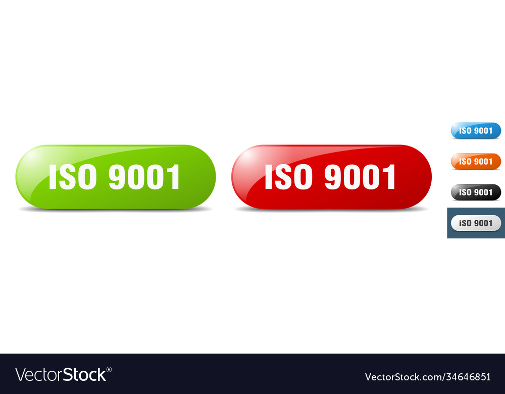 Iso 9001 button key sign push set vector image Iso 9001 button key sign push set