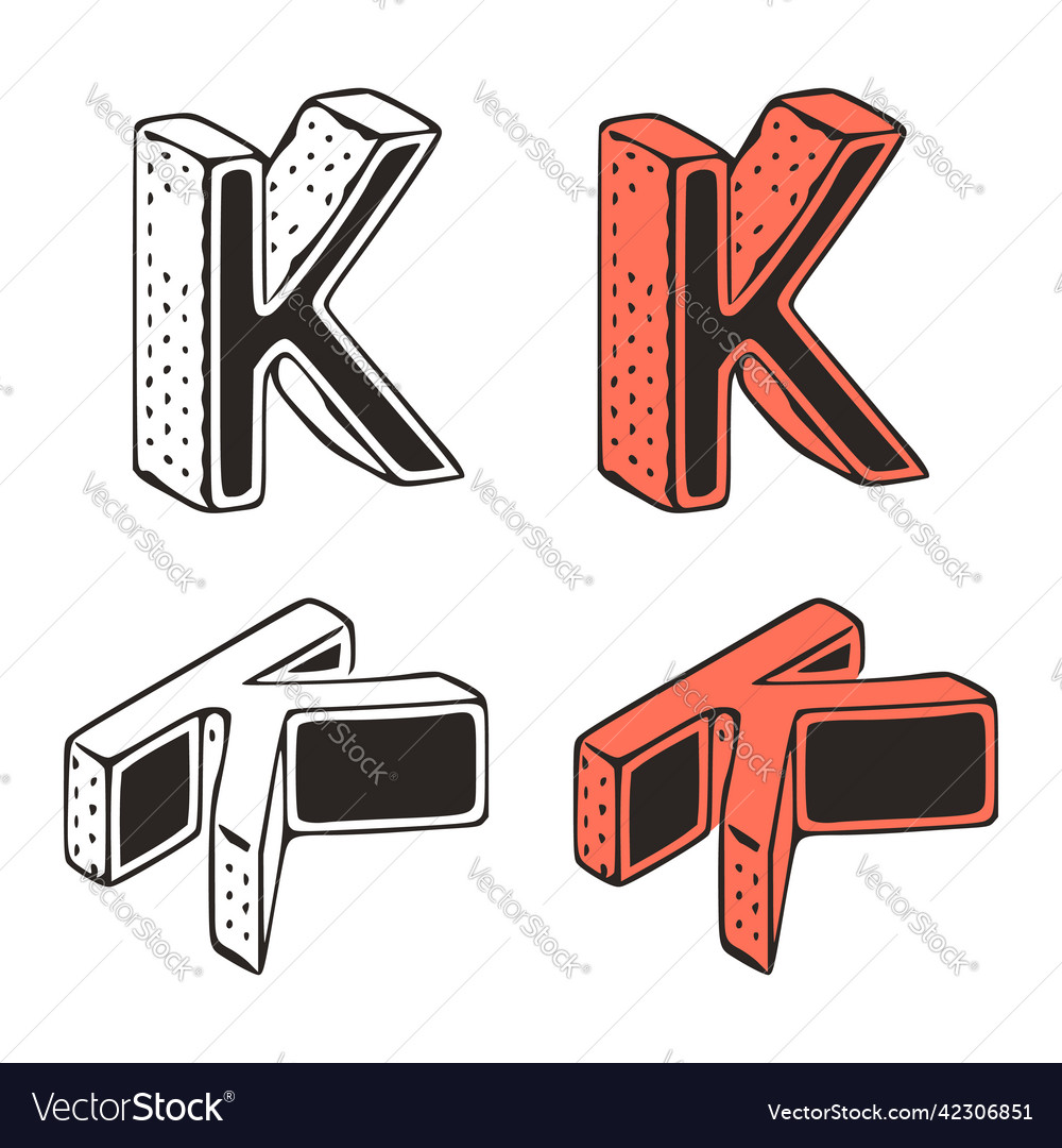 Isometric letter k doodle on white background