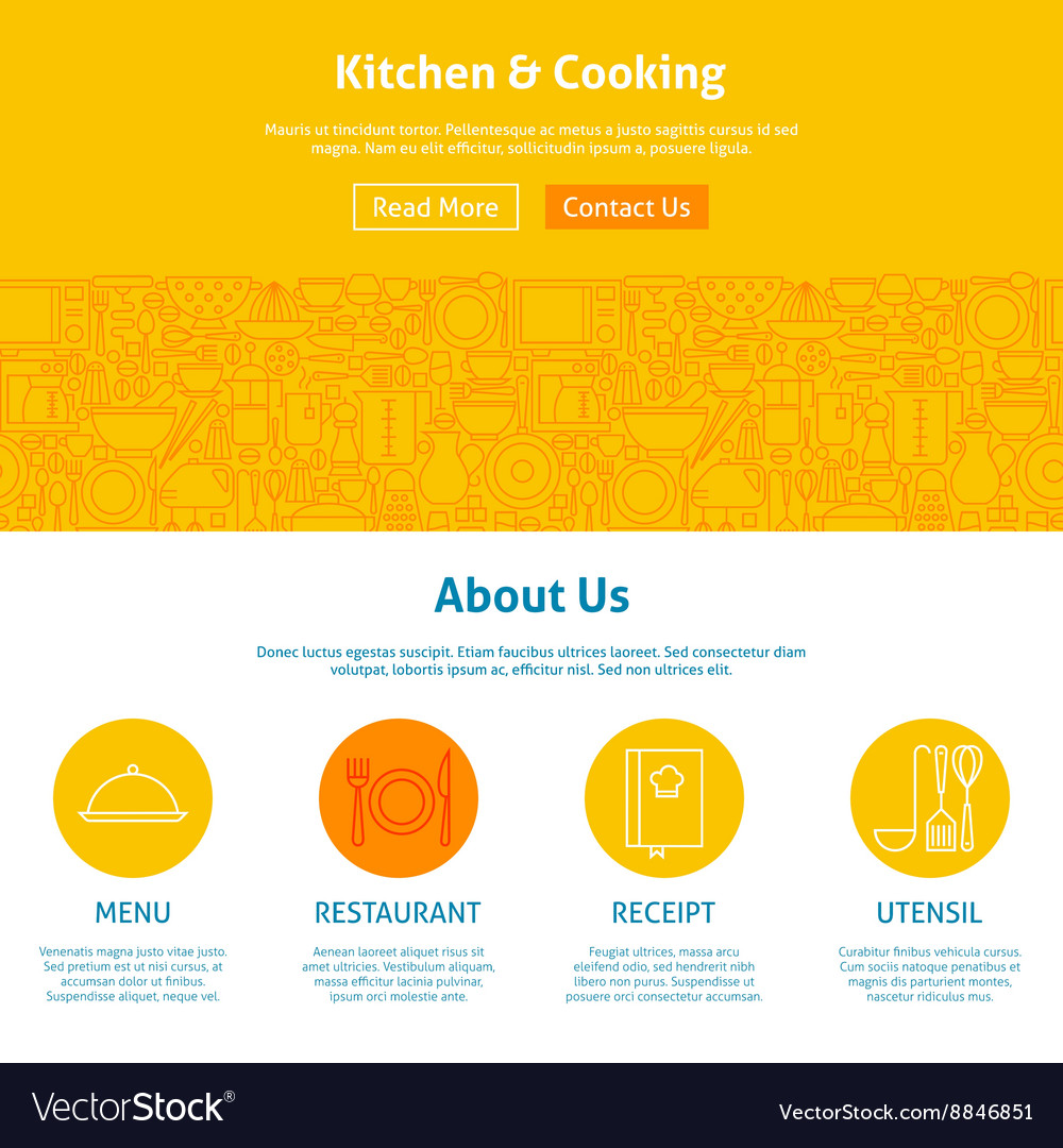 Kitchen and cooking line art web design template