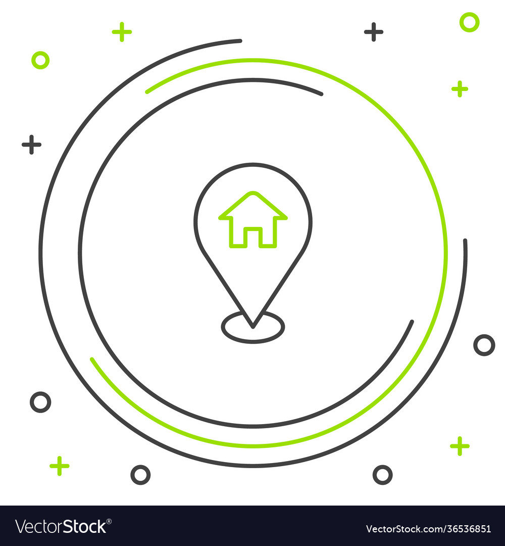 Line map pointer with house icon isolated on white