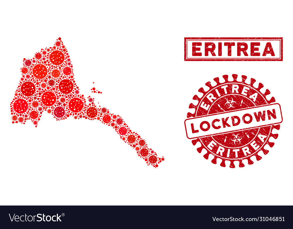 Mosaic eritrea map and scratched lockdown vector image Mosaic eritrea map and scratched lockdown