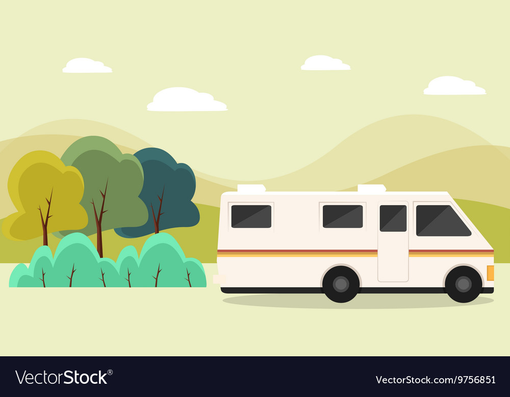 RV parked in mountains Royalty Free Vector Image