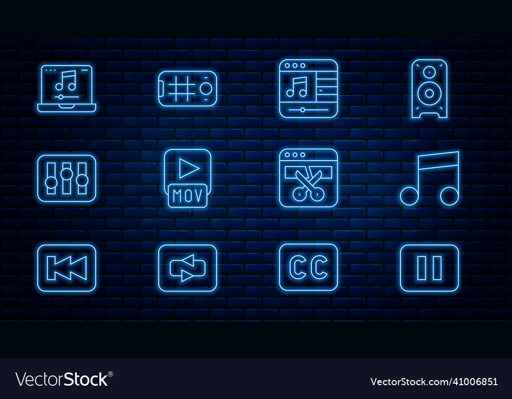Set line pause button music note tone player vector image Set line pause button music note tone player