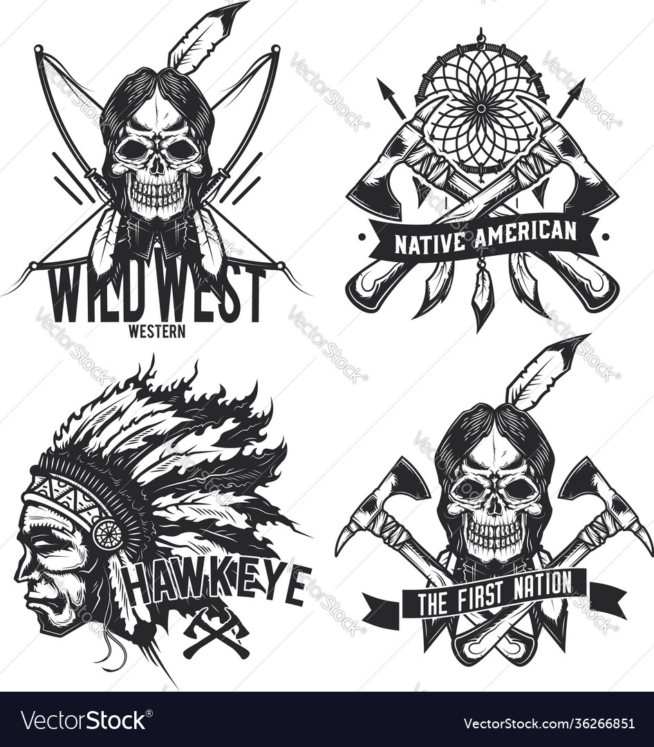 Set vintage native american emblems labels Vector Image